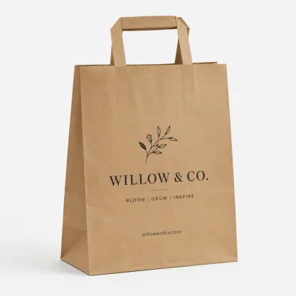 Custom Flat Handle Kraft Paper Shopping Bags