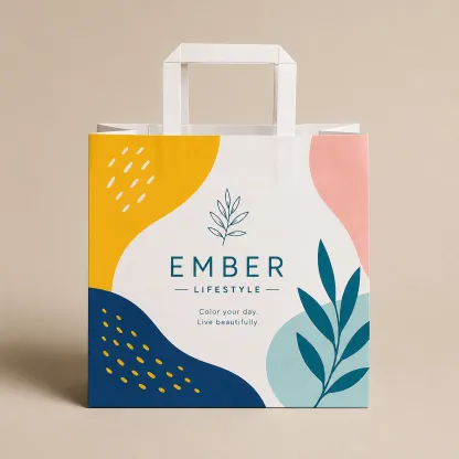 Custom Flat Handle Kraft Paper Shopping Bags