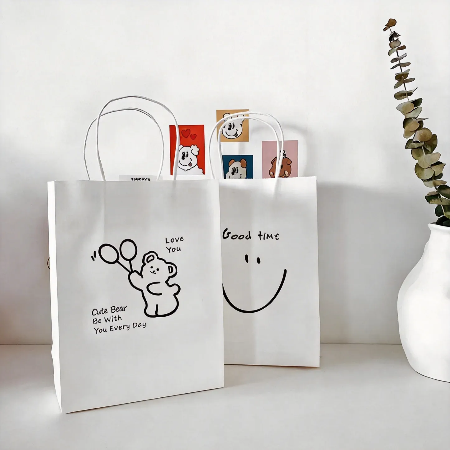 Custom White Kraft Paper Shopping Bag