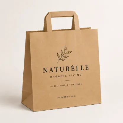 Custom Flat Handle Kraft Paper Shopping Bags