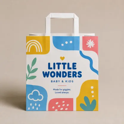Custom Flat Handle Kraft Paper Shopping Bags