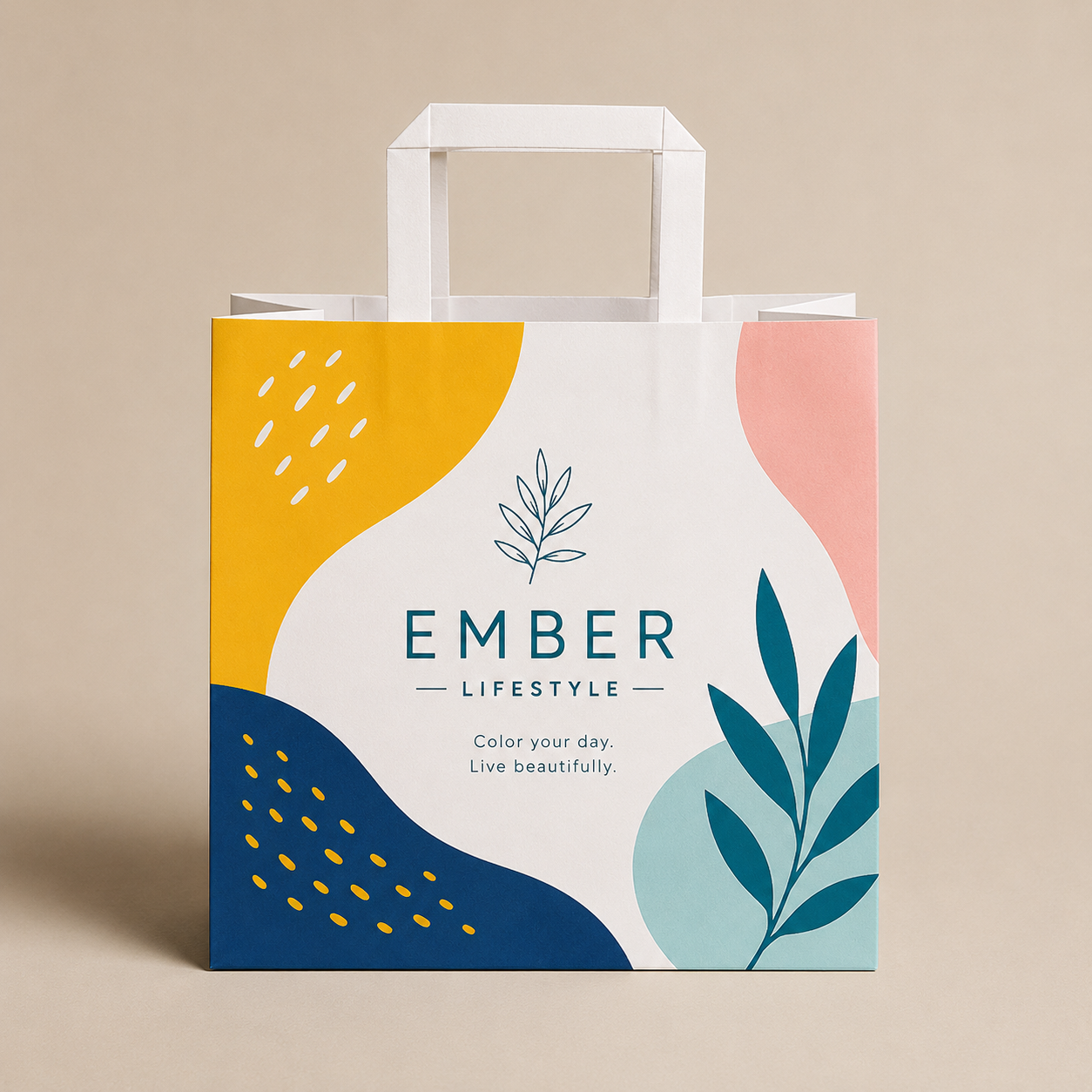 Custom Flat Handle Kraft Paper Shopping Bags